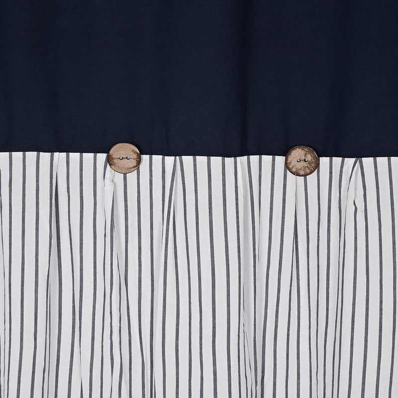 DOSLY IDÃ‰ES Farmhouse Navy Blue Shower Curtain for Bathroom,Beige and Navy Stripe,Button Curtain,Cotton Blend Woven Fabric,Rustic Charm Country Chic Style,72x72 in - Image 3