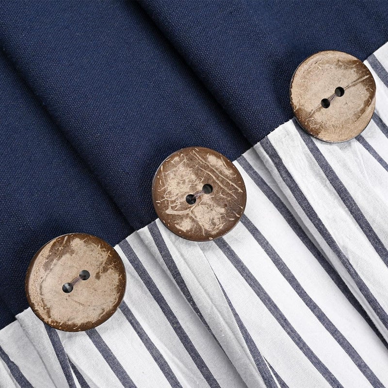 DOSLY IDÃ‰ES Farmhouse Navy Blue Shower Curtain for Bathroom,Beige and Navy Stripe,Button Curtain,Cotton Blend Woven Fabric,Rustic Charm Country Chic Style,72x72 in - Image 2