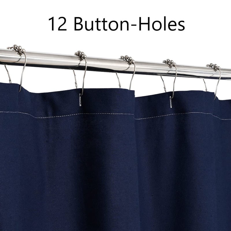 DOSLY IDÃ‰ES Farmhouse Navy Blue Shower Curtain for Bathroom,Beige and Navy Stripe,Button Curtain,Cotton Blend Woven Fabric,Rustic Charm Country Chic Style,72x72 in - Image 4