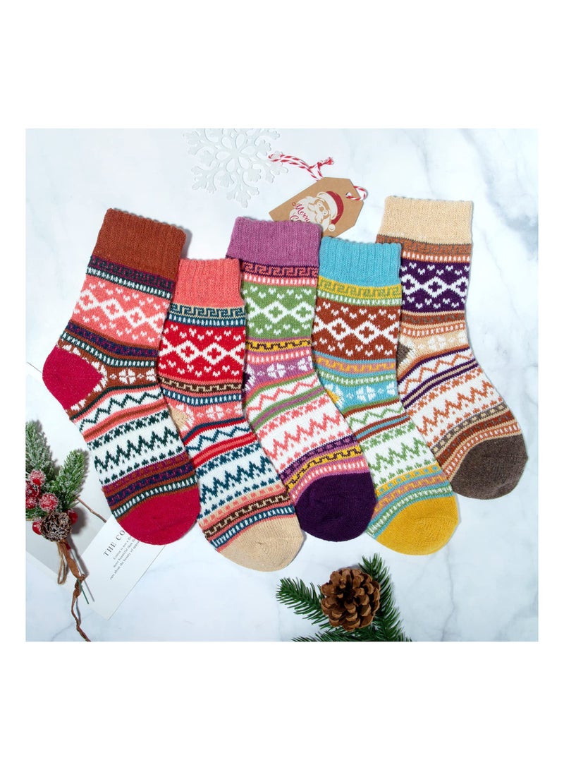 5 Pairs of Thick Knit Wool Socks for Women, Cozy Winter Cabin Crew Socks, Suitable Gift for Warmth and Comfort