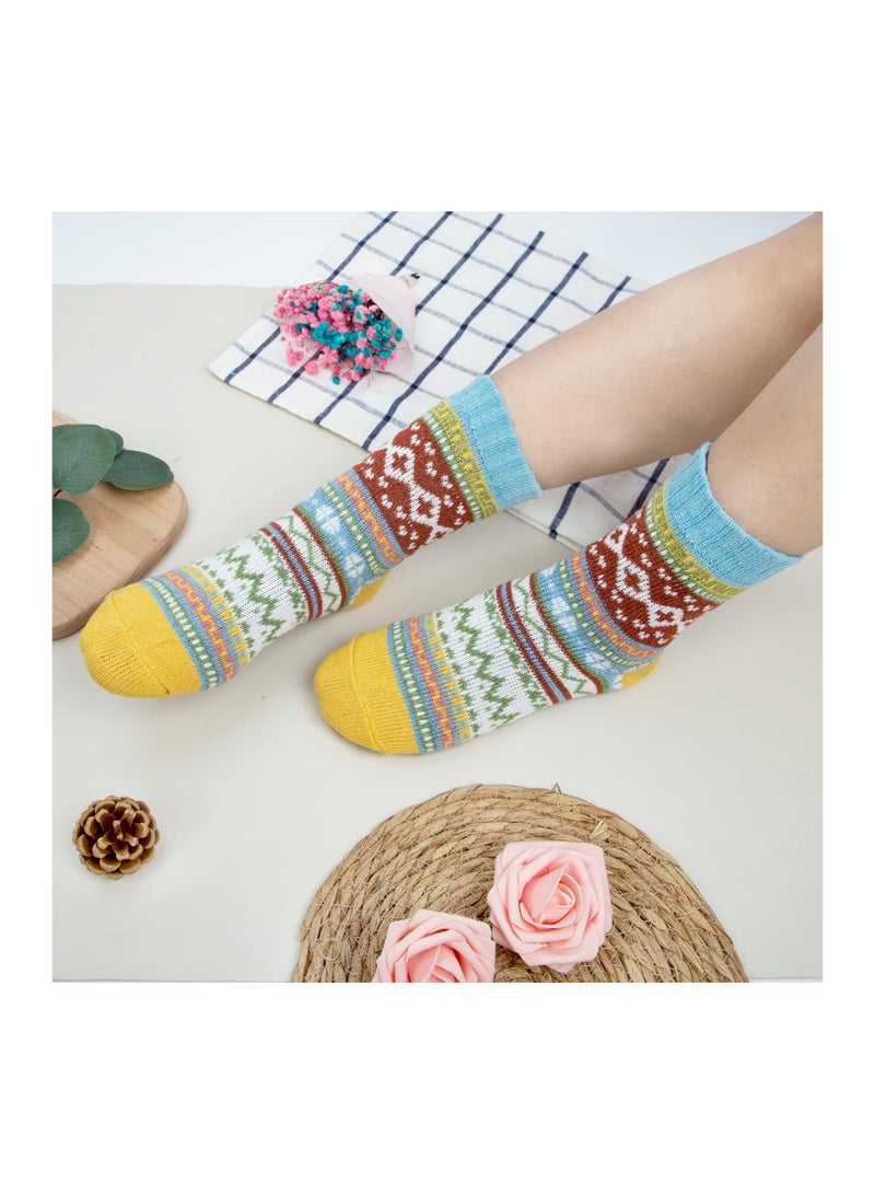 5 Pairs of Thick Knit Wool Socks for Women, Cozy Winter Cabin Crew Socks, Suitable Gift for Warmth and Comfort