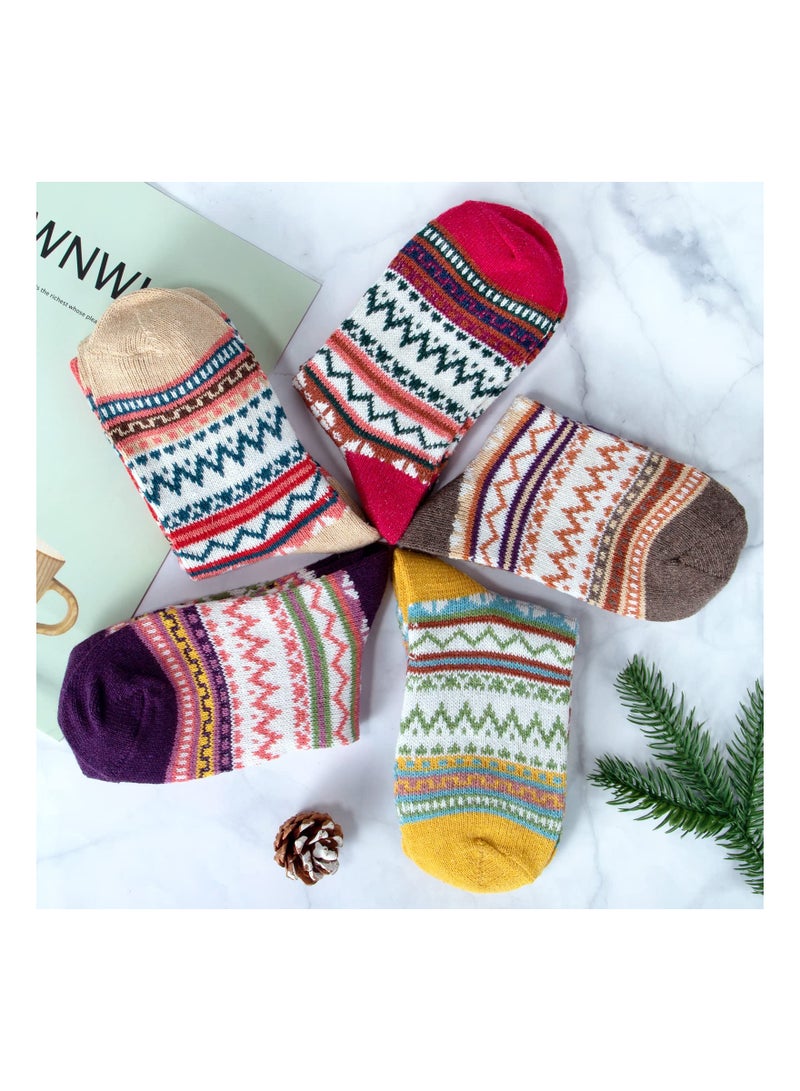5 Pairs of Thick Knit Wool Socks for Women, Cozy Winter Cabin Crew Socks, Suitable Gift for Warmth and Comfort