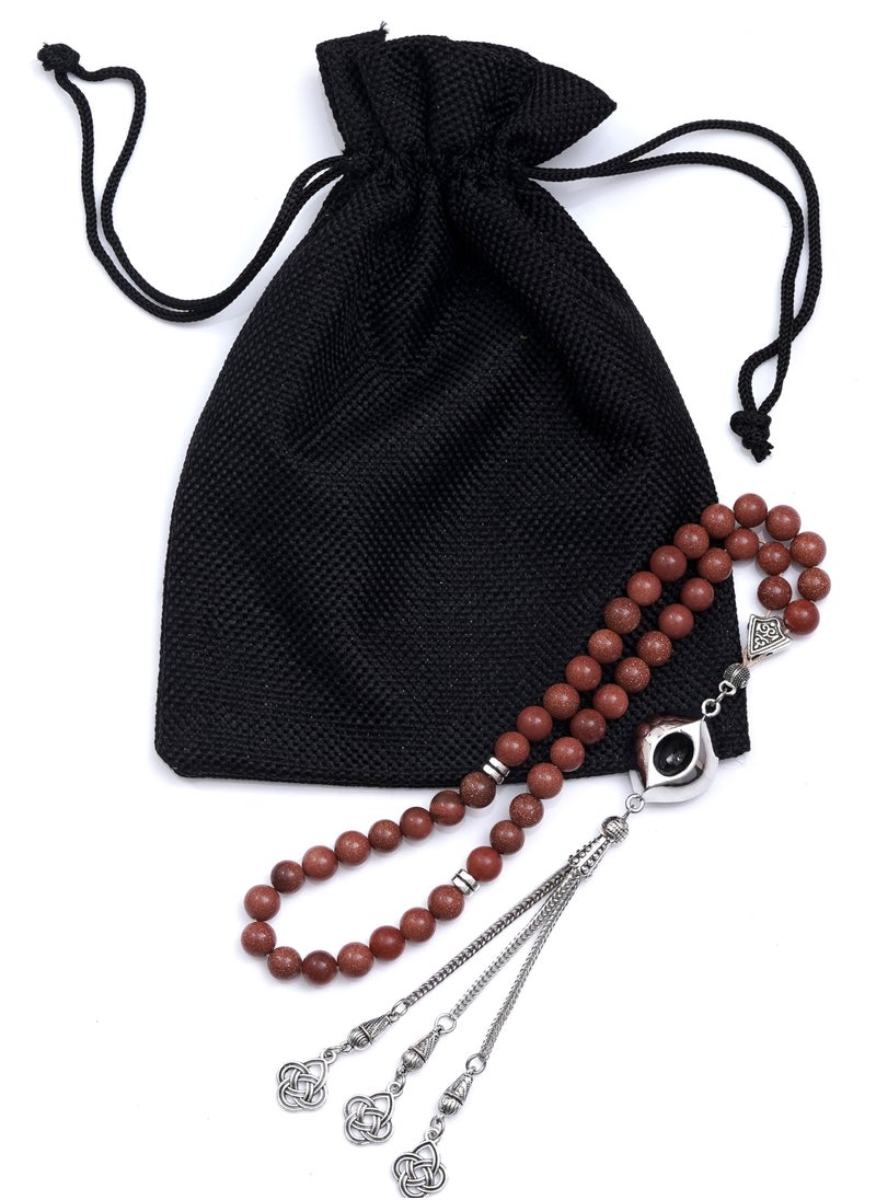 Subhati Prayer Beads ( Misbah ) with metal Parts and Gold Stone | 8 MM Beads - 45 Pcs  - Image 3