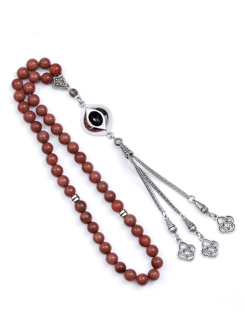 Subhati Prayer Beads ( Misbah ) with metal Parts and Gold Stone | 8 MM Beads - 45 Pcs  - Image 2