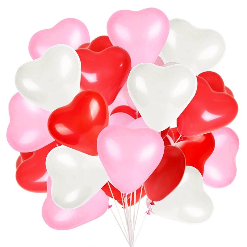 Fangoo 60 Pcs Love Heart Balloons 10-inch Red Pink White Latex Heart Balloons for Valentines Day Wedding Anniversary Engagement Birthday Garden Company Celebration Graduation Prom Party Romantic Decor - Image 1