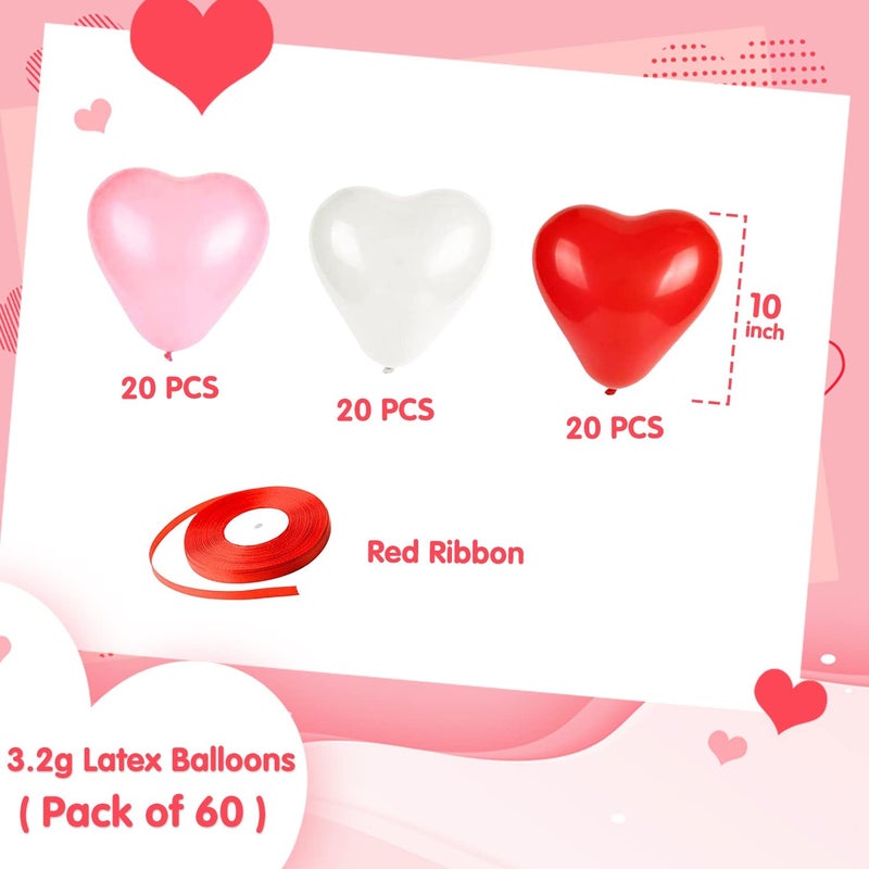 Fangoo 60 Pcs Love Heart Balloons 10-inch Red Pink White Latex Heart Balloons for Valentines Day Wedding Anniversary Engagement Birthday Garden Company Celebration Graduation Prom Party Romantic Decor - Image 2