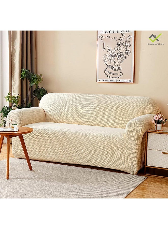 House of Quirk Universal Double Seater Polar Fleece 220 GSM Fabric Sofa Cover Flexible Stretch Sofa Slipcover (Cream, Double Seater) - Image 2