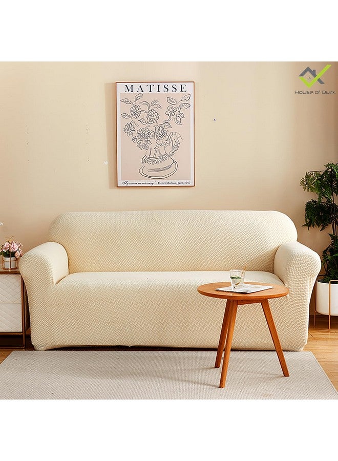 House of Quirk Universal Double Seater Polar Fleece 220 GSM Fabric Sofa Cover Flexible Stretch Sofa Slipcover (Cream, Double Seater) - Image 1