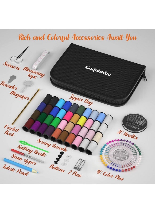Coquimbo - Sewing Kit For Traveler Adults Beginner Emergency Diy Sewing Supplies Organizer Filled With Scissors Thimble Thread Sewing Needles Tape Measure Etc (Black L) - Image 1