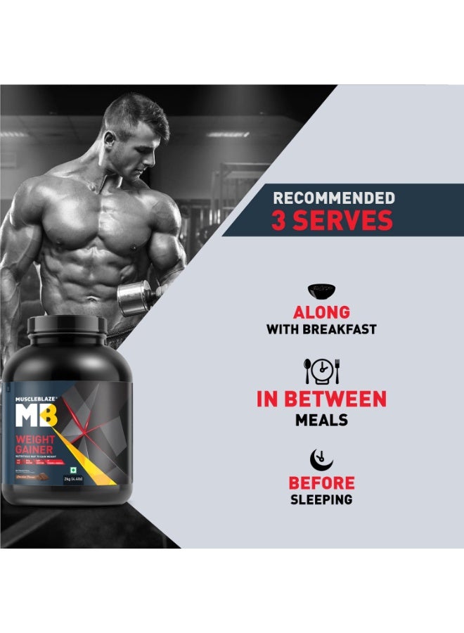 MuscleBlaze Weight Gainer Powder with Added Digezyme, Chocolate (20 Servings, 2kg / 4.4lbs) | 12g Protein, 72g Carbs Per Scoop - Image 2