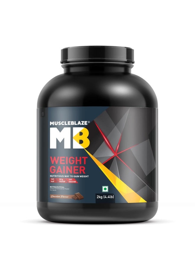 MuscleBlaze Weight Gainer Powder with Added Digezyme, Chocolate (20 Servings, 2kg / 4.4lbs) | 12g Protein, 72g Carbs Per Scoop - Image 1
