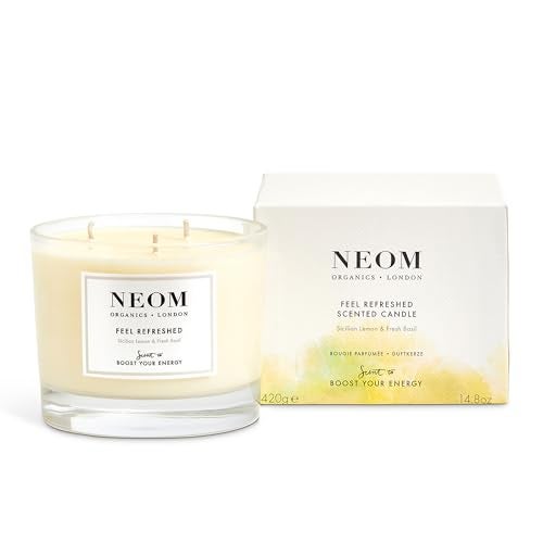 NEOM- Feel Refreshed Scented Candle, 3 Wick | Lemon & Basil | Essential Oil Aromatherapy Candle | Scent to Boost Your Energy - Image 1