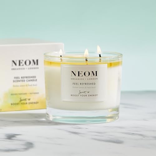 NEOM- Feel Refreshed Scented Candle, 3 Wick | Lemon & Basil | Essential Oil Aromatherapy Candle | Scent to Boost Your Energy - Image 2