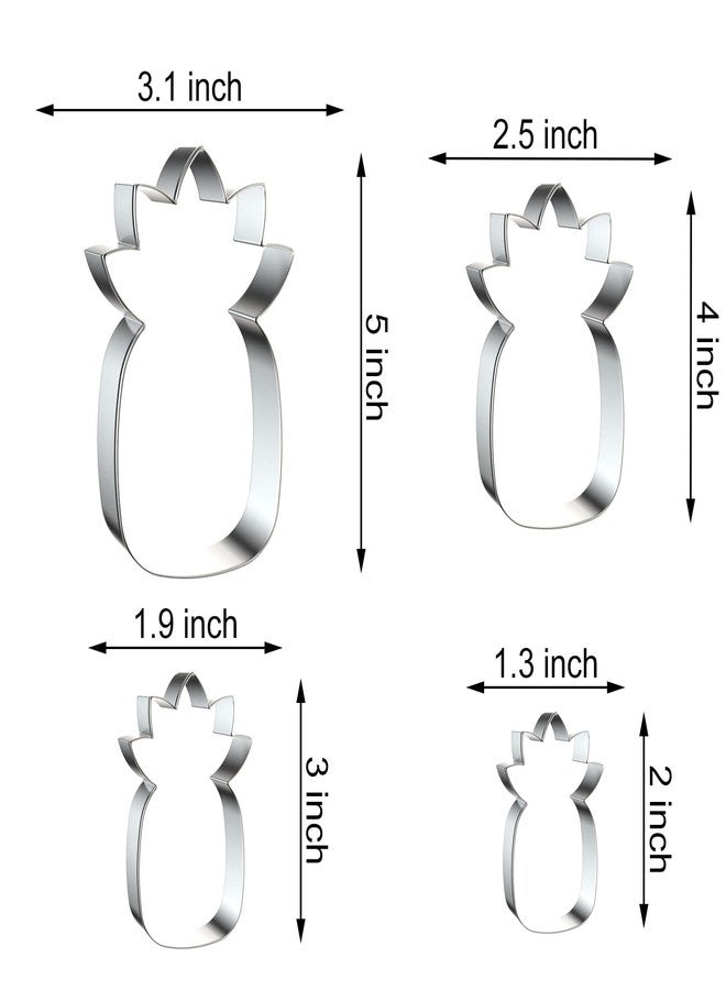 QAAQS Pineapple Cookie Cutter Set - 5 inch, 4 inch, 3 inch, 2 inch - 4 Piece Fruit Cookie Cutters Shapes Biscuit Fondant Clay Molds - Stainless Steel - Image 2