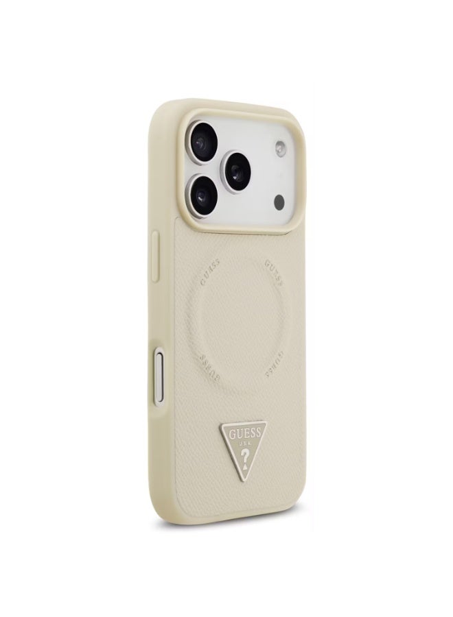 GUESS Guess MagSafe PU Leather Case with Triangle Logo for iPhone 17 Pro Max, Slim Profile, Easy Snap-On, Sustainable Packaging, Comfortable Grip, Lightweight Design - Beige - Image 4
