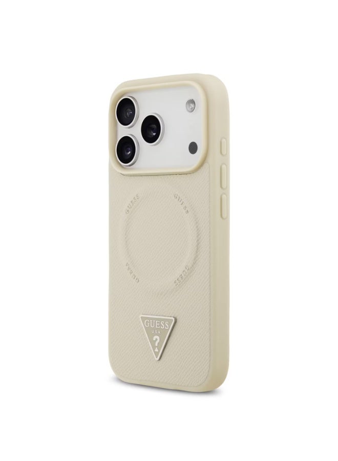 GUESS Guess MagSafe PU Leather Case with Triangle Logo for iPhone 17 Pro Max, Slim Profile, Easy Snap-On, Sustainable Packaging, Comfortable Grip, Lightweight Design - Beige - Image 1