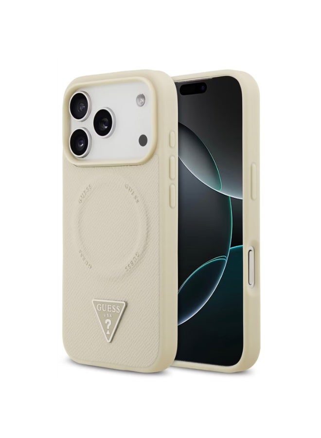 GUESS Guess MagSafe PU Leather Case with Triangle Logo for iPhone 17 Pro Max, Slim Profile, Easy Snap-On, Sustainable Packaging, Comfortable Grip, Lightweight Design - Beige - Image 3