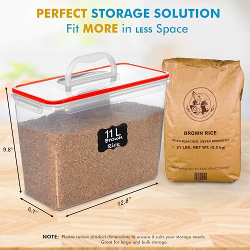 Shazo 2 PC (11L | 372 oz) Flour Sugar Storage Containers with Easy Carry Handle - Plastic Extra Large Food Storage Containers with Lids for Rice Cereal, BPA Free & Airtight Kitchen Pantry Organization - Image 3