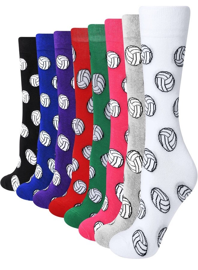 JaGely 8 Pairs Women's Novelty Volleyball Socks Funny Sports Athletic Crew Socks Volleyball Gift for Men Youth Teen Sport Lovers Players Athletes Coach - Image 1