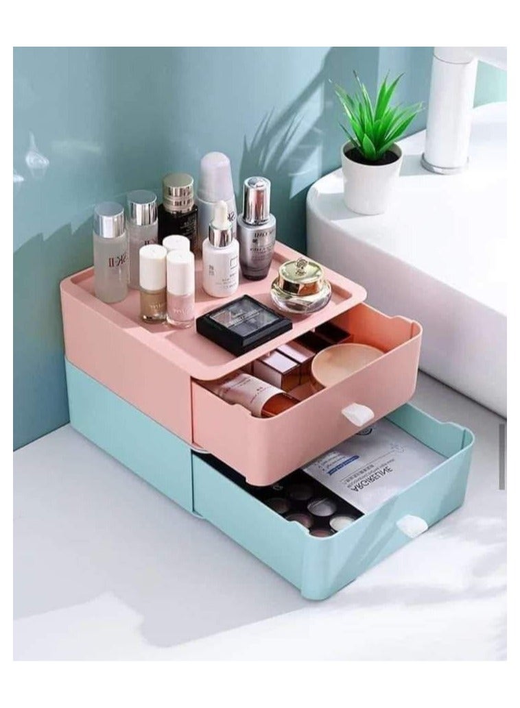 Desktop Cosmetic Storage Box Piece, Desktop Cosmetic Organizer, Cosmetic Storage Drawer, Desk Drawer Multi-Functional Drawer Pp Storage Bag Home Sewing Kit (Mint green)) - Image 1