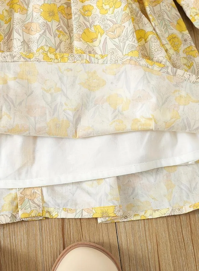 تايك تو Take Two Girls Yellow Cotton Floral Peter Pan Collar Dress