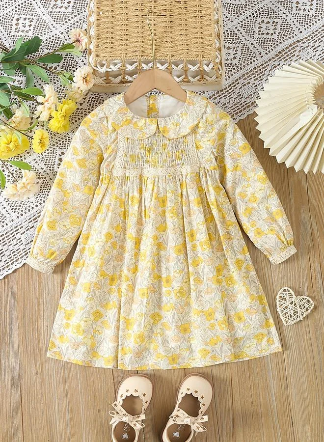 Take Two Take Two Girls Yellow Cotton Floral Peter Pan Collar Dress