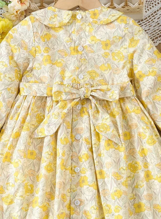 تايك تو Take Two Girls Yellow Cotton Floral Peter Pan Collar Dress