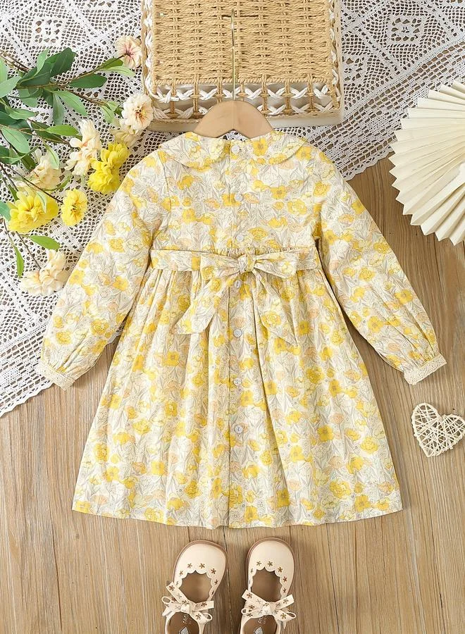 Take Two Take Two Girls Yellow Cotton Floral Peter Pan Collar Dress