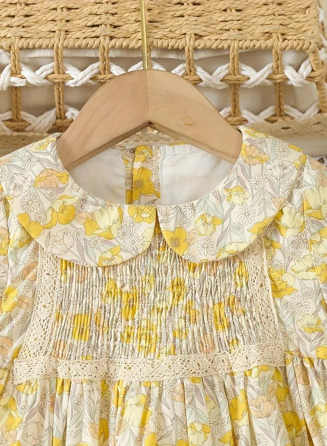 تايك تو Take Two Girls Yellow Cotton Floral Peter Pan Collar Dress