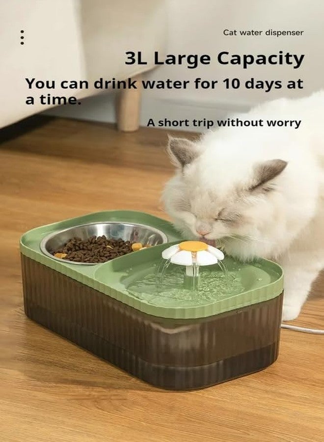 Pets Empire 2 in 1 Water Fountain with Food Bowl for Cats | Cats Water Fountain 3L | Pets Water Dispenser with Filter, 1.5m USB Cable Length | Green - Image 5