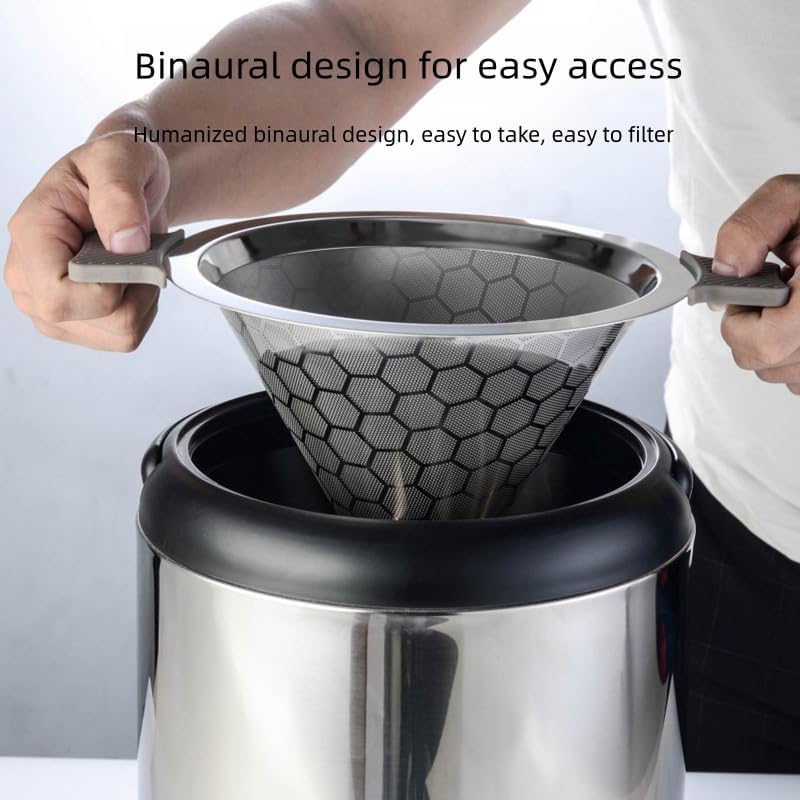 klarako Stainless Steel Cone Filter,150 Mesh Cone Bottle Cover,Stainless Steel Tea Filter For Home Coffee Shop Office Saver Plug Champagne For Home Coffee Dripper Double Layer Cone Coffee Dripper - Image 3