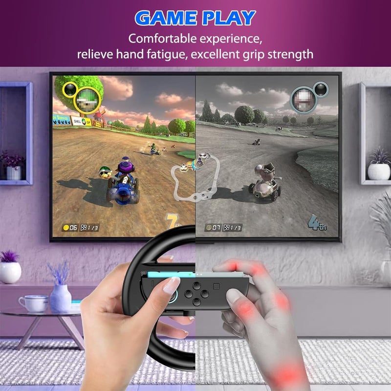 عجلة قيادة لألعاب السباقات متوافقة مع وحدات التحكم Joy-Con لجهاز Switch 2، مجموعة من 2 قطعة، مع مقابض عجلات من نوع Mario Kart، إكسسوارات ألعاب سباقا�� مريحة من الناحية الوظيفية لجهاز Switch 2، متوافقة مع نظام اللعب World 9/8، اللون الأسود - Image 5