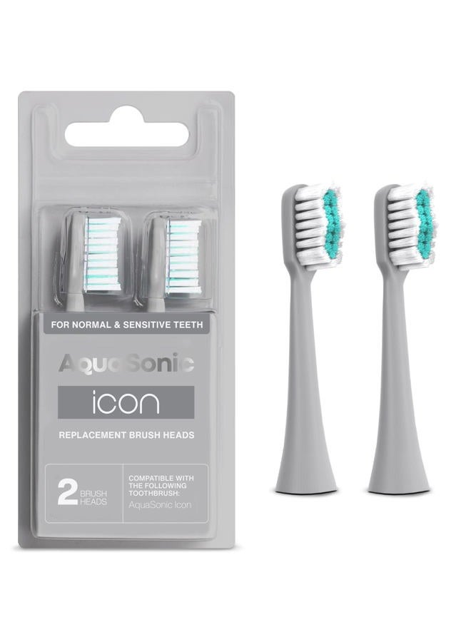 AquaSonic Icon Replacement Brush Heads | Compatible with AquaSonic Icon Toothbrush | 2 Brush Heads | for Normal & Sensitive Teeth (Stone) - Image 1