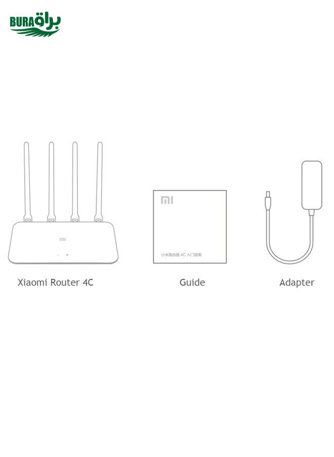 BURAQ - Original Xiaomi Mi WiFi Router 4C Smart APP Control 300Mbps 2.4GHz Wireless Router Repeater with 4 Antennas, Support Web & Android & iOS, US Plug(White) - Image 1