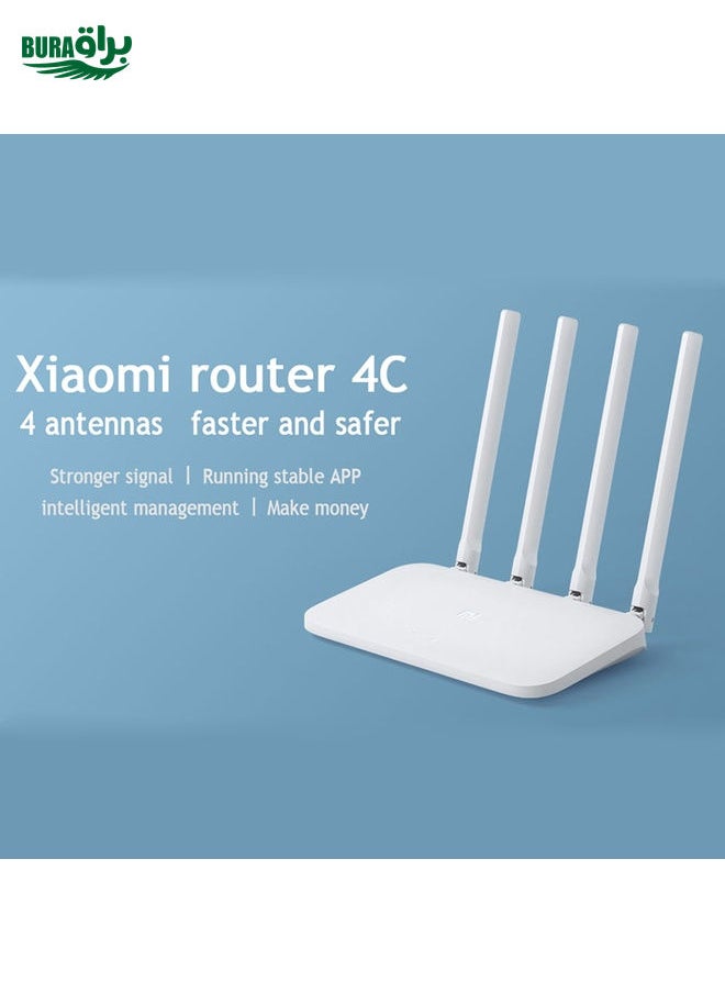 BURAQ - Original Xiaomi Mi WiFi Router 4C Smart APP Control 300Mbps 2.4GHz Wireless Router Repeater with 4 Antennas, Support Web & Android & iOS, US Plug(White) - Image 1