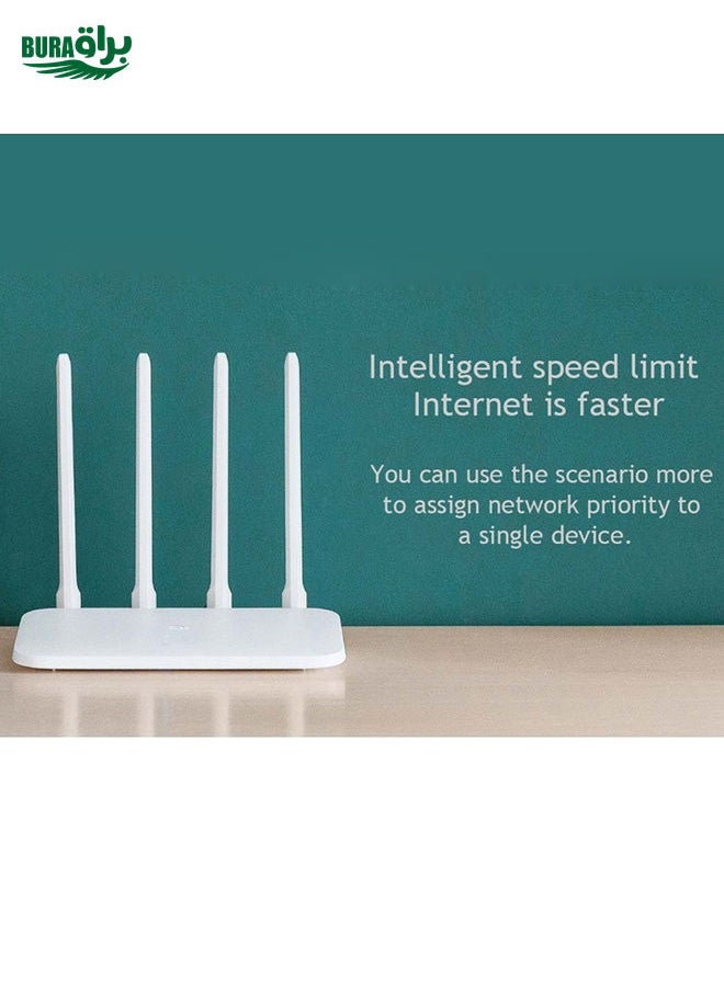 BURAQ - Original Xiaomi Mi WiFi Router 4C Smart APP Control 300Mbps 2.4GHz Wireless Router Repeater with 4 Antennas, Support Web & Android & iOS, US Plug(White) - Image 1
