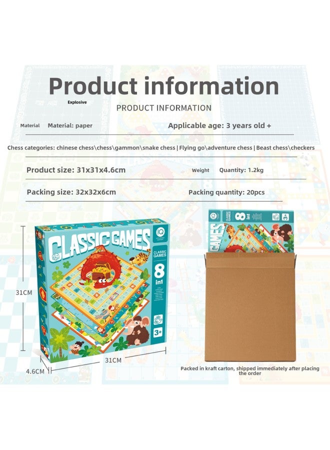 Flying Chess Checkers Multi-functional One-in-one Chessboard Chess Elephant Chess Card Animal Chess Combination Educational Children's Toys-Color:Folding Game Chess (chess) 30*30*3.5cm - Image 5