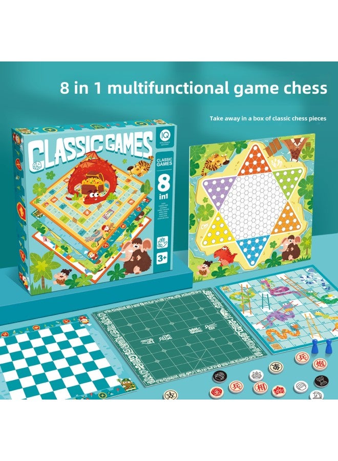 Flying Chess Checkers Multi-functional One-in-one Chessboard Chess Elephant Chess Card Animal Chess Combination Educational Children's Toys-Color:Folding Game Chess (chess) 30*30*3.5cm - Image 2