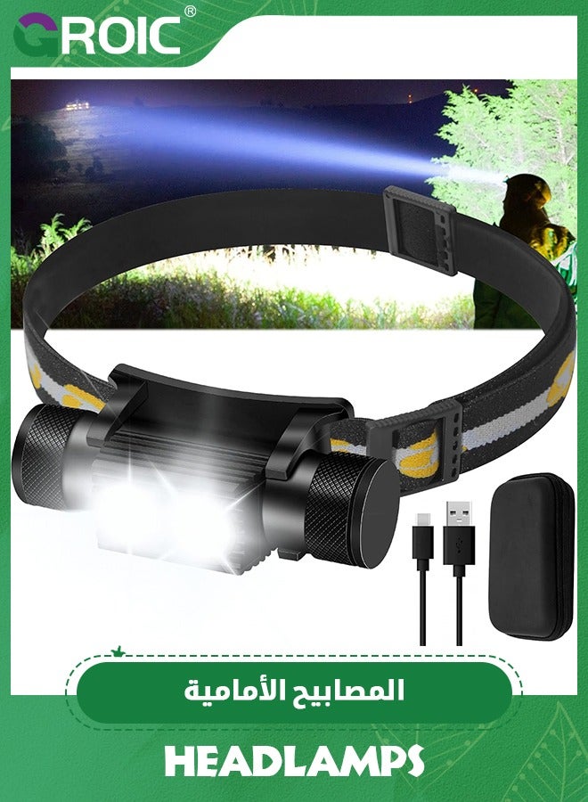 GROIC Headlamp Rechargeable, 1200 Lumen Super Bright LED Head Lamp for Adults, IP66 Waterproof Rechargeable Headlight with 9 Modes, Head Flashlight with 2000mAh for Outdoor Camping Hiking Fishing Running  - Image 1