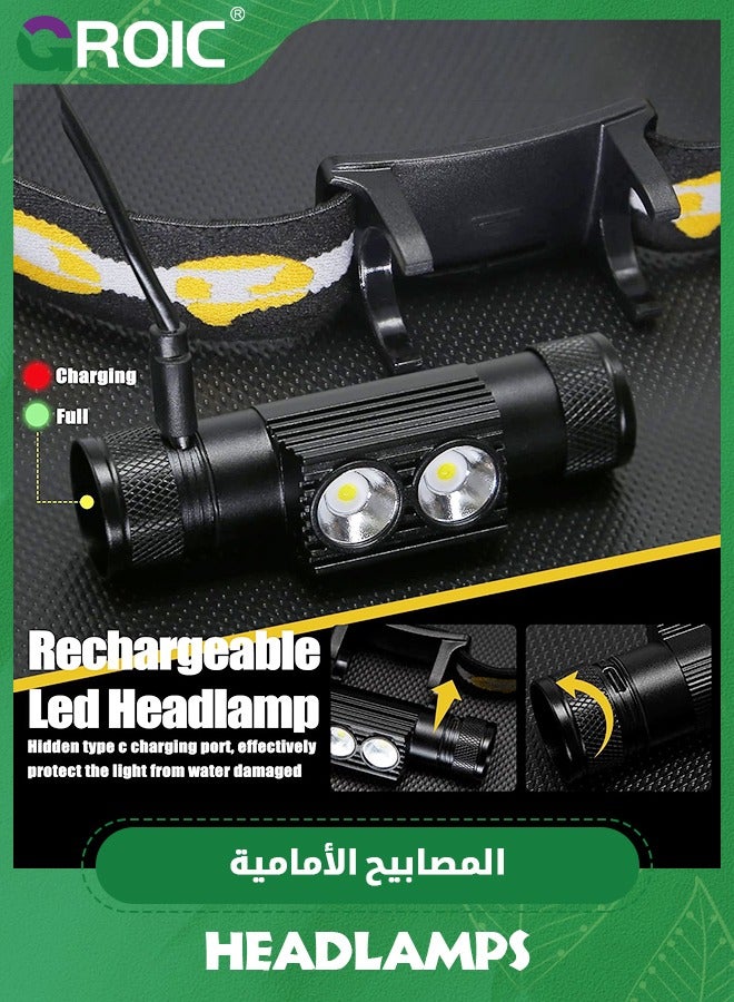 GROIC Headlamp Rechargeable, 1200 Lumen Super Bright LED Head Lamp for Adults, IP66 Waterproof Rechargeable Headlight with 9 Modes, Head Flashlight with 2000mAh for Outdoor Camping Hiking Fishing Running  - Image 5
