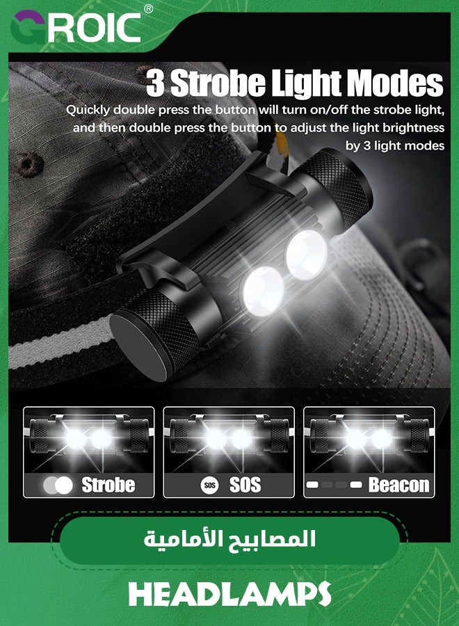 GROIC Headlamp Rechargeable, 1200 Lumen Super Bright LED Head Lamp for Adults, IP66 Waterproof Rechargeable Headlight with 9 Modes, Head Flashlight with 2000mAh for Outdoor Camping Hiking Fishing Running  - Image 3