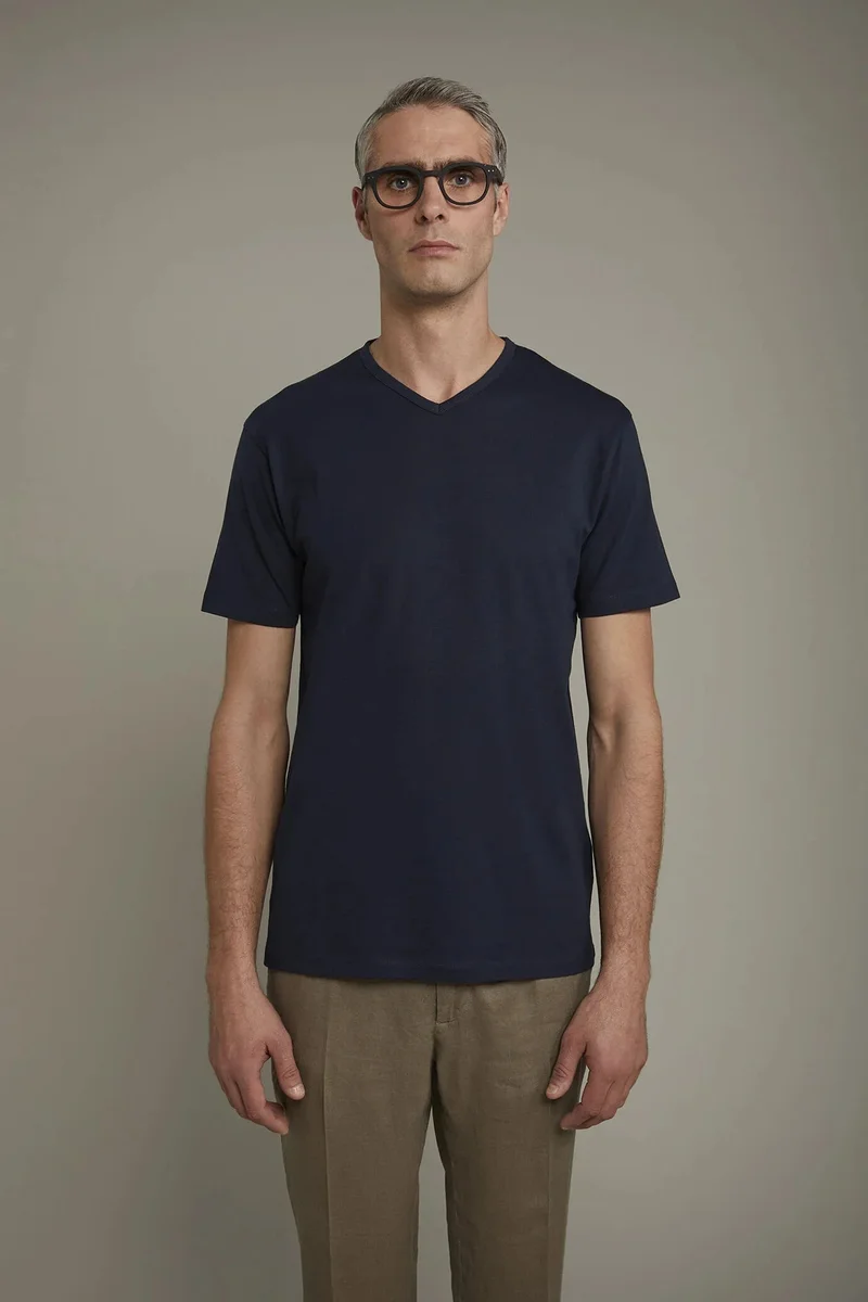 Doppelganger Men's 100% cotton v neck t-shirt in jersey regular fit - Navy Blue