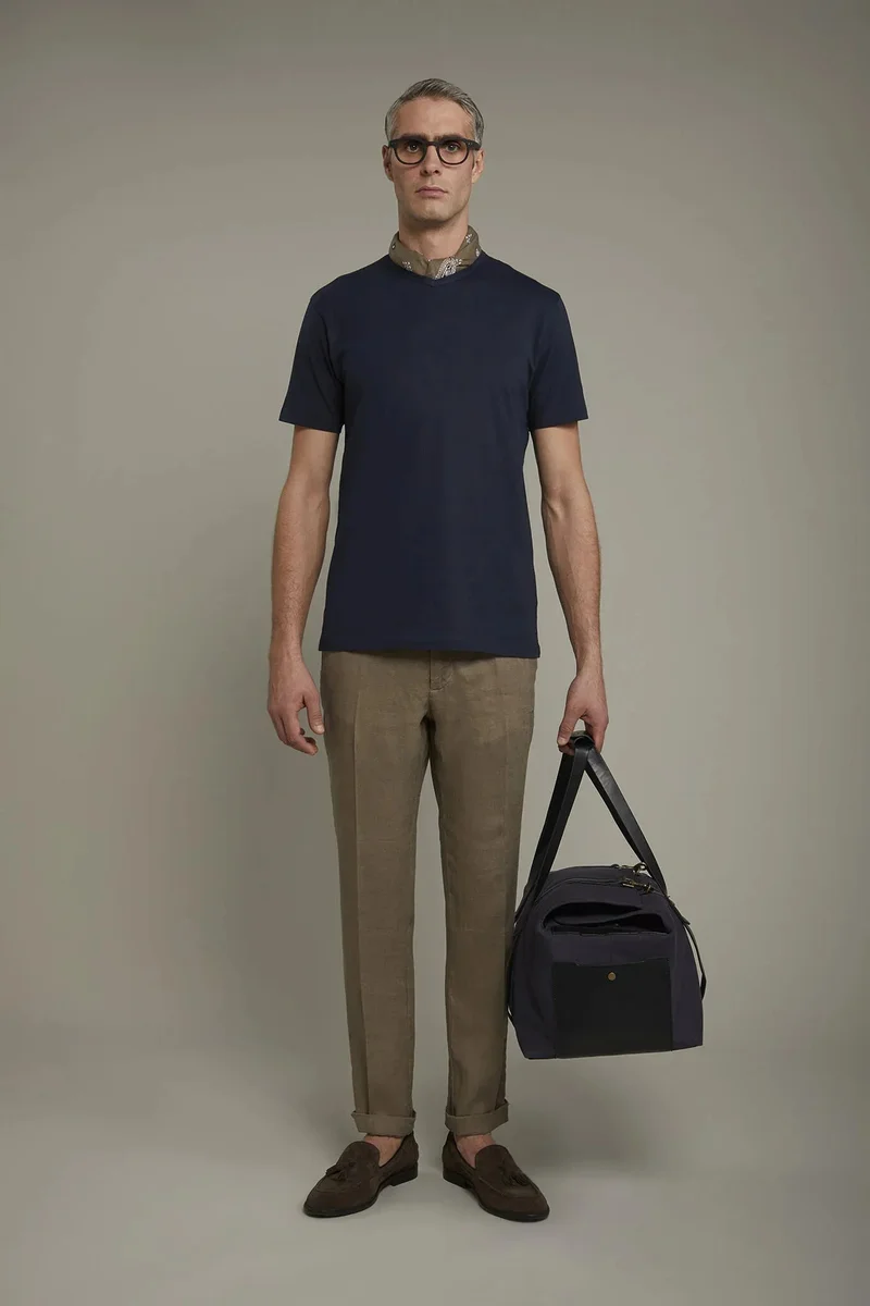 Doppelganger Men's 100% cotton v neck t-shirt in jersey regular fit - Navy Blue