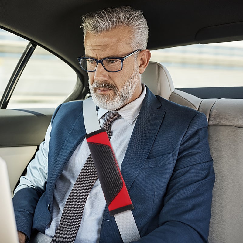 🚗 غطاء مبطن لحزام الأمان للكتف باللون الأحمر للاستخدام اليومي مريح 2 قطع - Image 2
