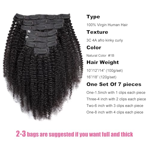 YOOONXI Kinky Curly Clip in Hair Extensions Real Human Hair 3C 4A Human Hair Clip in Extensions Double Weft Afro Kinky Curly Clip ins for Black Women Natural Color 7pcs 120g/Set 18Inch - Image 4