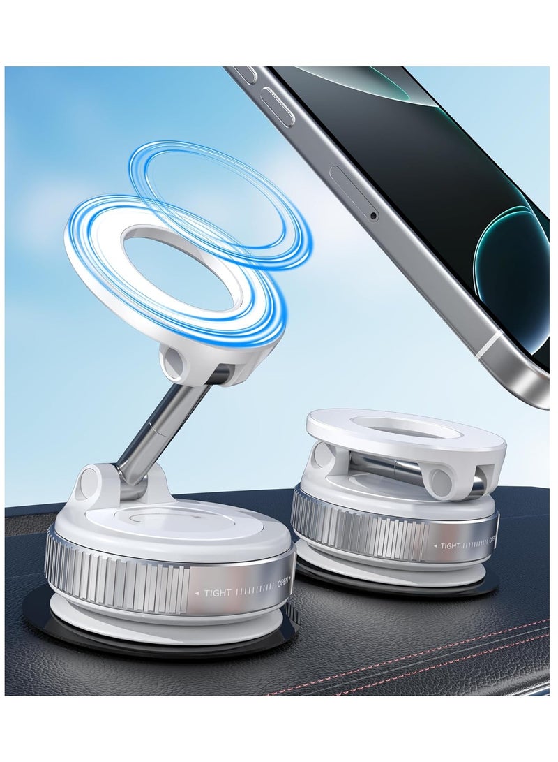 Car Mobile Phone Holder with Vacuum Suction Cup, Compatible with MagSafe, 360° Adjustable and Foldable Magnetic Phone Holder for Car/Windshield/Glass/Any Smooth Surface - White  - Image 1