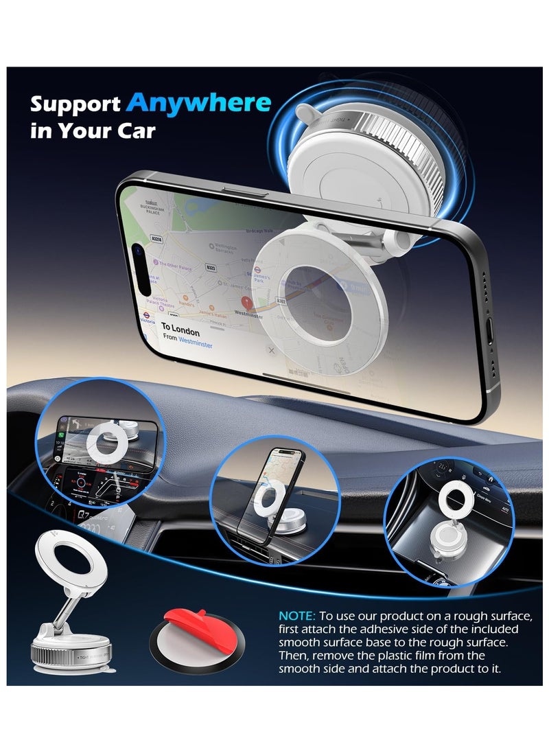 Car Mobile Phone Holder with Vacuum Suction Cup, Compatible with MagSafe, 360° Adjustable and Foldable Magnetic Phone Holder for Car/Windshield/Glass/Any Smooth Surface - White  - Image 2