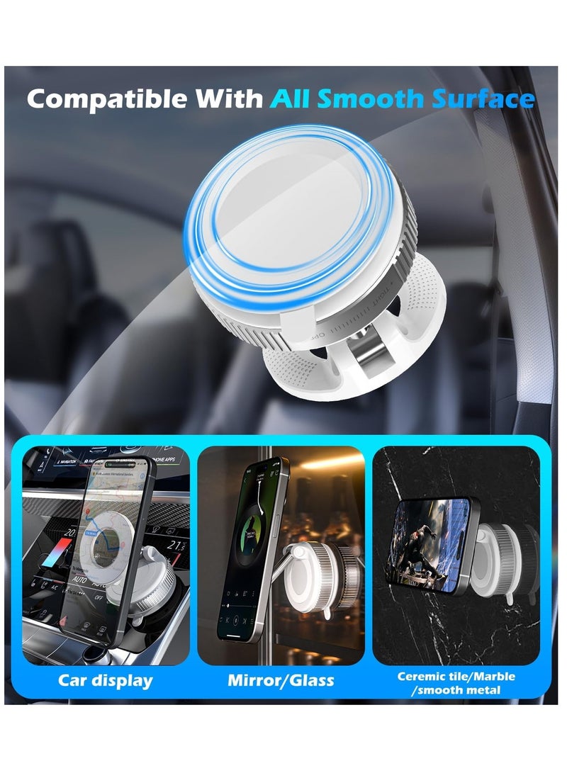 Car Mobile Phone Holder with Vacuum Suction Cup, Compatible with MagSafe, 360° Adjustable and Foldable Magnetic Phone Holder for Car/Windshield/Glass/Any Smooth Surface - White  - Image 3