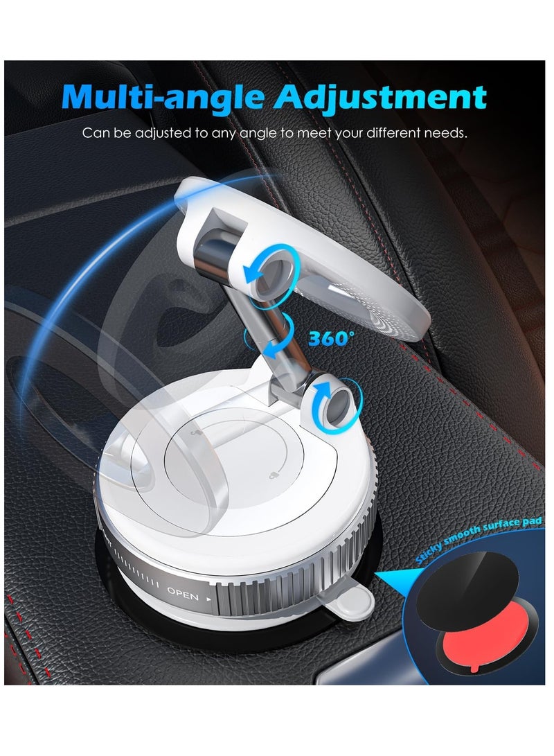 Car Mobile Phone Holder with Vacuum Suction Cup, Compatible with MagSafe, 360° Adjustable and Foldable Magnetic Phone Holder for Car/Windshield/Glass/Any Smooth Surface - White  - Image 4