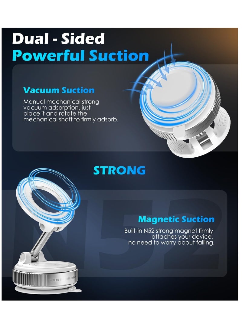 Car Mobile Phone Holder with Vacuum Suction Cup, Compatible with MagSafe, 360° Adjustable and Foldable Magnetic Phone Holder for Car/Windshield/Glass/Any Smooth Surface - White  - Image 5